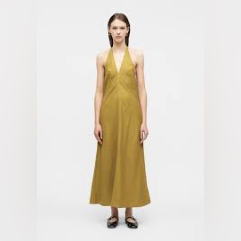 Sleeveless Backless Halter Maxi Dress In Mustard Yellow 666